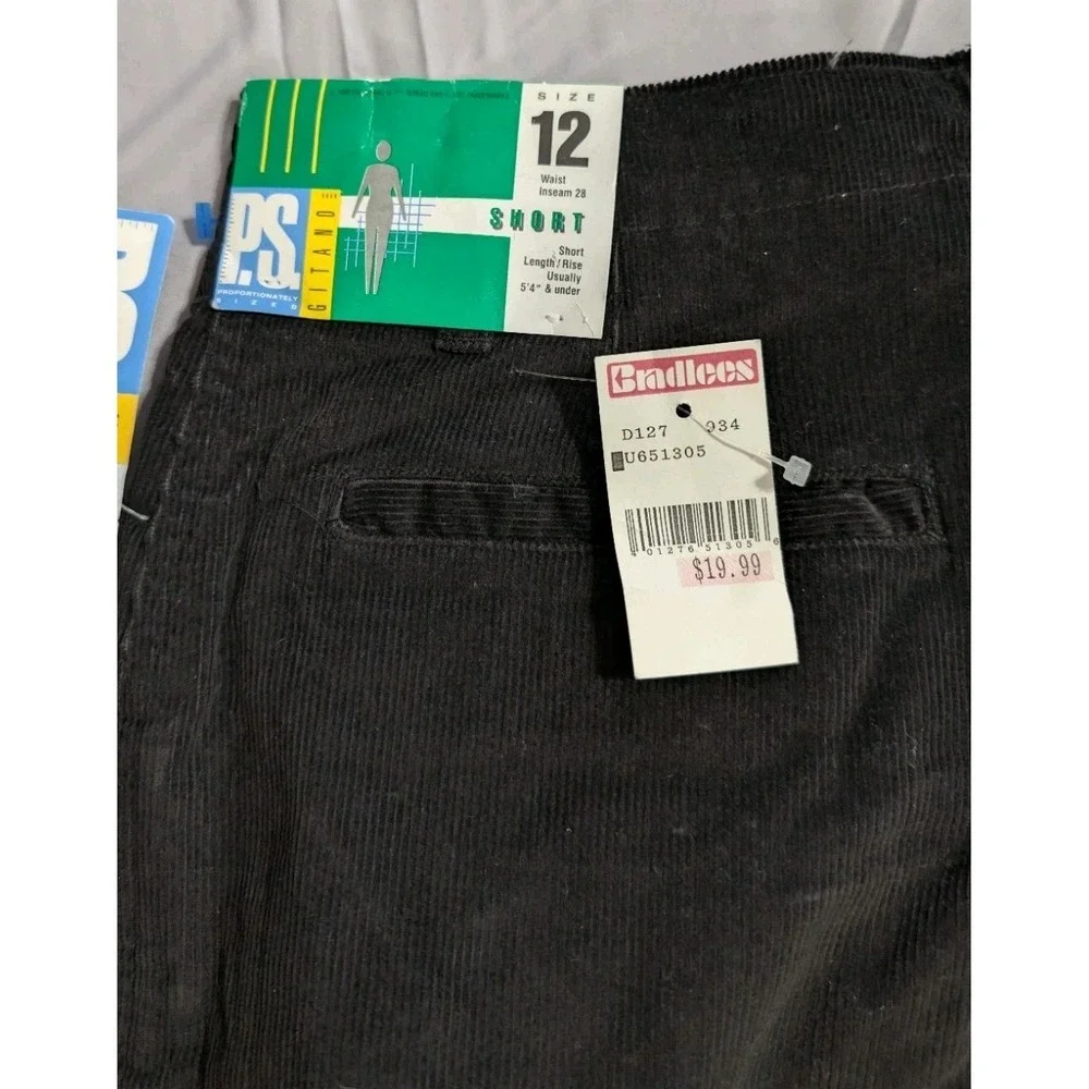 Vintage P.S. Gitano Corduroy Pants Womens‎ 12 Short NWT Pleated Tapered